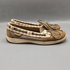 Sperry Womens STS99468 Brown Leather Fabric Striped  Boat Shoes